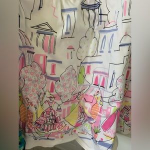 White and multicolored Parisian styled skirt Size 6- can fit larger